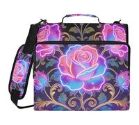 William Morris Neon Roses - Bolsa de 3 anillos con cremallera de 1.5 pulgadas con asa, impermeable, organizador de suministros escolares para la escuela/oficina