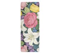 William Morris Pink Rose Lily - Esterilla de yoga antideslizante de 1 mm para hombre, impresa, antideslizante, toalla de yoga caliente con bolsas de 71 x 26 pulgadas