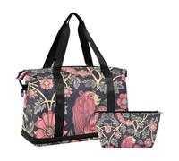 William Morris Style Bear Peach - Maleta de viaje grande con bolsillo para mojado y correa ajustable, para deportes, multifuncional, para hombres y mujeres