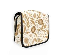 William Morris Style Fantasy Sand Floral - Bolsa de maquillaje con gancho para colgar, bolsas de viaje esenciales para mujer, con compartimentos y asa