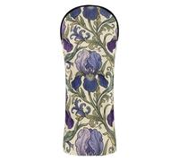 William Morris Style Iris Flowers Pattern Golf Club Head Cover Set Premium Leather Waterproof Headcover with Number Tags for Driver Hybrid and Fairway Woods Golf Cart Accessories