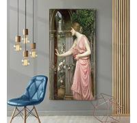 William Waterhouse "Psique entrando en el jardín de Cupido" Lienzo impreso, póster para decoración moderna del hogar en sala de estar (70x100cm/Sin marco)