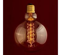 William & Watson Globe Edison - Bombilla industrial (95 mm, forma redonda, con filamento espiral, 40 W, E27 ES, rosca con cristal ámbar, tamaño grande, 95 mm de ancho)