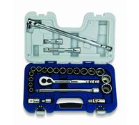 Williams Juego de 25 herramientas básicas métricas poco profundas de 12 puntos, llaves de vaso de acero al cromo vanadio con agarre SuperTorque, en una caja resistente de polietileno de alta densidad