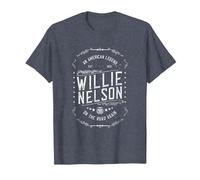 Willie Nelson American Legend Oficial Camiseta, Hombre, Azul Jaspeado, S