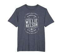 Willie Nelson American Legend Oficial Camiseta, Hombre Tallas Grandes, Azul Jaspeado, 6X Alto