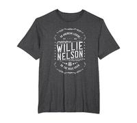 Willie Nelson American Legend Oficial Camiseta, Hombre Tallas Grandes, Jaspeado Oscuro, 6X Alto