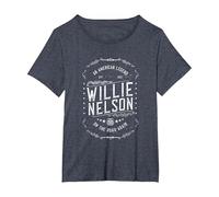 Willie Nelson American Legend Oficial Camiseta, Mujer Tallas Grandes, Azul Jaspeado, 1XL Grande