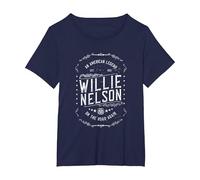 Willie Nelson American Legend Oficial Camiseta, Mujer Tallas Grandes, Azul Marino, 1XL Grande