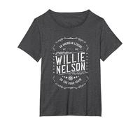 Willie Nelson American Legend Oficial Camiseta, Mujer Tallas Grandes, Jaspeado Oscuro, 1XL Grande