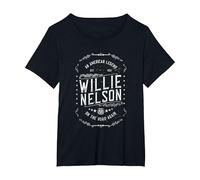 Willie Nelson American Legend Oficial Camiseta, Mujer Tallas Grandes, Negro, 6XL Grande