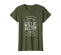Willie Nelson American Legend Oficial Camiseta, Mujer, Verde Oliva, XXL