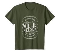 Willie Nelson American Legend Oficial Camiseta, Niños, Verde Oliva, 6 años