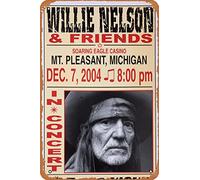 Willie Nelson & Friends - Póster de 2004 con texto en inglés "Mt. Pleasant, MI", estilo retro, de metal, 30,5 x 20,3 cm, decoración de pared