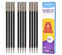 Willingood Recambio para bolígrafo de gel borrable, compatibles con lazos, 12 unidades, negro, altura 13 cm, tinta termosensible, punta 0,7 mm, especialmente adecuado para la escuela y la vida