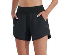 WILLIT Bañador para mujer de 5 pulgadas, UPF50+, bañador de cintura alta, secado rápido, protección UVA con bolsillos, Negro , 42