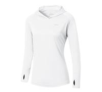 WILLIT Camiseta de running para mujer, protección solar UPF 50+, con capucha, camiseta deportiva, camiseta de manga larga, senderismo, pesca, exterior, secado rápido, sudadera ligera, Blanco, XL