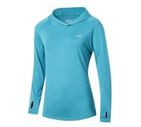 WILLIT Camiseta de running para mujer, protección solar UPF 50+, con capucha, camiseta deportiva, camiseta de manga larga, senderismo, pesca, exterior, secado rápido, sudadera ligera, Verde lago