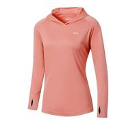 WILLIT Camiseta de running para mujer, protección solar UPF 50+, con capucha, camiseta deportiva, camiseta de manga larga, senderismo, pesca, exterior, secado rápido, sudadera ligera, Rosa., S