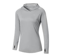 WILLIT Camiseta de running para mujer, protección solar UPF 50+, con capucha, camiseta deportiva, camiseta de manga larga, senderismo, pesca, exterior, secado rápido, sudadera ligera, gris, L