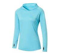 WILLIT Camiseta de running para mujer, protección solar UPF 50+, con capucha, camiseta deportiva, camiseta de manga larga, senderismo, pesca, exterior, secado rápido, sudadera ligera, azul, L