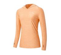 WILLIT Camiseta de running para mujer, protección solar UPF 50+, con capucha, camiseta deportiva, camiseta de manga larga, senderismo, pesca, exterior, secado rápido, sudadera ligera, naranja claro, L