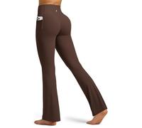 WILLIT Leggings acampanados para mujer, cintura alta, pantalones de yoga con bolsillos, mallas acampanadas, opacos, pantalones de deporte, 79 cm/84 cm, marrón oscuro, L