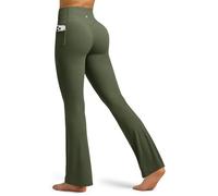 WILLIT Leggings acampanados para mujer, cintura alta, pantalones de yoga con bolsillos, mallas acampanadas, opacos, pantalones de deporte, 79 cm/84 cm, verde bosque, L