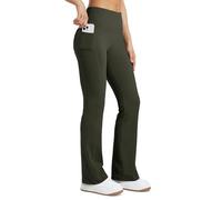 Willit - Leggings de mujer con forro polar y corte acampanado, impermeables, para yoga, pantalones de cintura alta, térmicos, de bota, pantalones de invierno, verde oliva, M