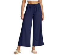 WILLIT Pantalones anchos para mujer, pantalones anchos Palazzo, ligeros, pantalones de playa, cintura alta, UPF 50+, bañador de secado rápido, protección solar con bolsillos, azul marino, M