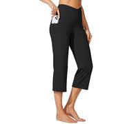 WILLIT Pantalones capri de yoga para mujer, pierna recta, elásticos, pantalones de trabajo cruzados, elegantes, cintura alta, con bolsillos, yoga, entrenamiento casual, Negro , M