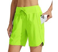 WILLIT Pantalones cortos de deporte para mujer, de cintura alta, para correr, de verano, de secado rápido, para senderismo, deporte, fitness, correr, con bolsillos, 7 pulgadas, Chartreuse, XL