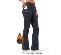 Willit - Pantalones térmicos con forro polar para mujer, impermeables, leggings de estilo campana, cruzados, para invierno, yoga, con bolsillos, Camo Negro, M