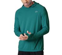 WILLIT Sudadera con capucha para hombre UPF 50+ con protección solar Rashguard con capucha de manga larga SPF para pesca al aire libre, correr, caminar, ligera, verde petróleo, L