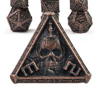 willmove Juego de dados de metal misterioso de calavera para DND para Calabozos y Dragones, Cthulhu DCC Accesorios únicos de rol mágico para juegos de RPG (Cobre Rojo)