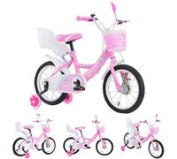 Willonin 14 »Bicicleta para niñas de 3 a 5 años, bicicleta para niñas y niños, bicicleta para niños de acero de alto carbono con ruedas auxiliares, asiento trasero de juguete-rosa