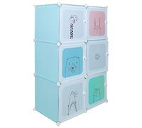 Willonin Armario modular, armario de almacenamiento portátil, organizador de ropa infantil, armario de almacenamiento infantil con motivos de animales, 74 x 37 x 110 cm (Bleu)