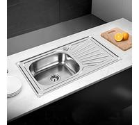 Willonin Fregadero de cocina pequeño, cuenco único de acero inoxidable, fregadero de cocina de acero inoxidable, 1 bandeja de acero inoxidable con accesorios de drenaje (90 x 50 x 15 cm)