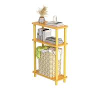 Willonin - Mesa auxiliar estrecha, mesa auxiliar de 3 niveles con compartimento de almacenamiento, 40 x 18 x 62 cm, mesa de noche fina para salón, dormitorio, oficina, montaje sin herramientas, nogal