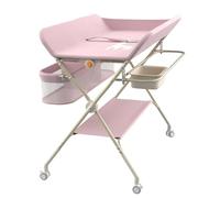 Willonin - Mesa cambiador móvil, cómoda para cambiar pañales plegable con cesta de almacenamiento, mesa cambiadora para recién nacidos y niños, almacenamiento, 5 alturas ajustables H62-90 cm, rosa