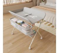 Willonin - Mesa cambiador para bebé, plegable, altura ajustable, canasta de almacenamiento, estante, rueda cerrada, color gris