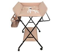 Willonin - Mesa cambiador plegable, con cesta de almacenamiento lateral, cinturón de seguridad y 4 ruedas con freno, altura ajustable, 74 x 63 x 92-98 cm (Abricot)