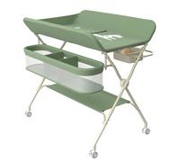Willonin - Mesa de cambio móvil, cómoda para cambiar pañales plegable con cesta de almacenamiento, mesa cambiadora para recién nacidos y niños, almacenamiento, 5 alturas ajustables H62-90 cm, verde