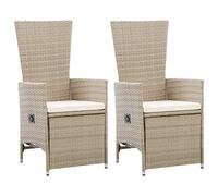 Willood 2X Sillones de Jardín Reclinables Muebles Exteriores Set de Salon Conjunto de Terraza Sillas de Patio con Cojines Ratán PE Beige
