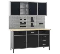 Willood Banco de Trabajo Cuatro Paneles de Pared y Dos Armarios Garaje Taller Herramientas Almacenamiento Plataforma Reparación Accesorios Cajones
