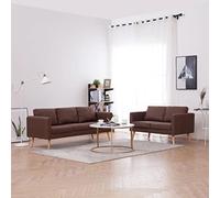 Willood Conjunto Sofá 2 y 3 Plazas 2 Piezas Tapizado Tela Estructura Patas Madera Diseño Moderno Cojín Asiento Respaldo Set Sillones Salón Sala Marrón