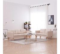 Willood Conjunto Sofá 2 y 3 Plazas 2 Piezas Tapizado Tela Estructura Patas Madera Diseño Moderno Cojín Asiento Respaldo Set Sillones Salón Sala Crema