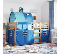 Willood Litera con Cortinas Madera Maciza de Pino Azul 90x190 cm