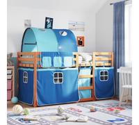 Willood Litera con Cortinas Madera Maciza de Pino Azul 90x200 cm