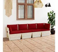 Willood Muebles de Jardín de Palets 4 Piezas y Cojines Exterior Terraza Hogar Cocina Mesa Asiento Silla Suave Mobiliario con Respaldo Madera de Abeto Rojo